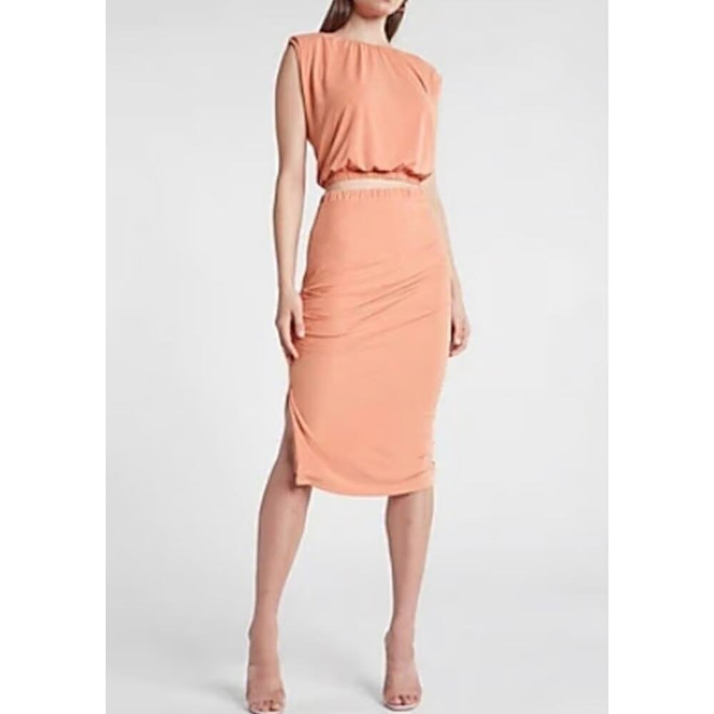 express Peach 2‎ Piece Set Top and Skirt Ruched Sleeveless Bodycon Dress